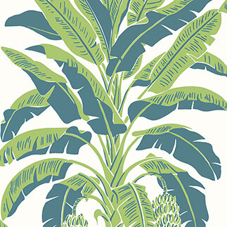 Thibaut Palm Grove Banana Tree Green &amp; Blue T13918 