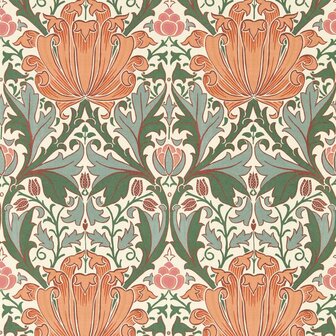 Morris &amp; Co Morris and Friends Wallpapers Helena Peach Teal 217361