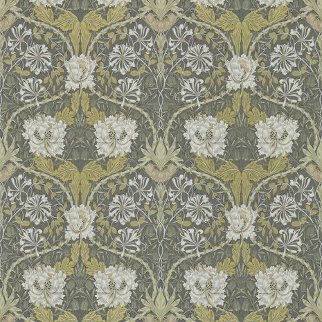 Morris & Co Morris and Friends Wallpapers Honeysuckle & Tulip Charcoal Gold 214701