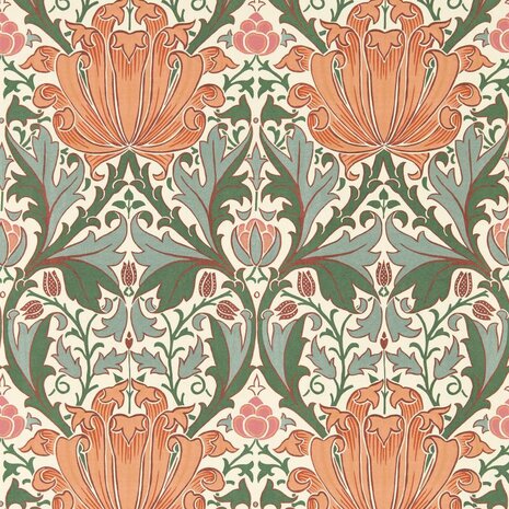 Morris & Co Morris and Friends Wallpapers Helena Peach Teal 217361